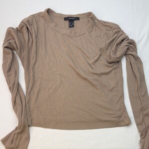 Forever 21 Beige Ribbed Long Sleeve Tee
